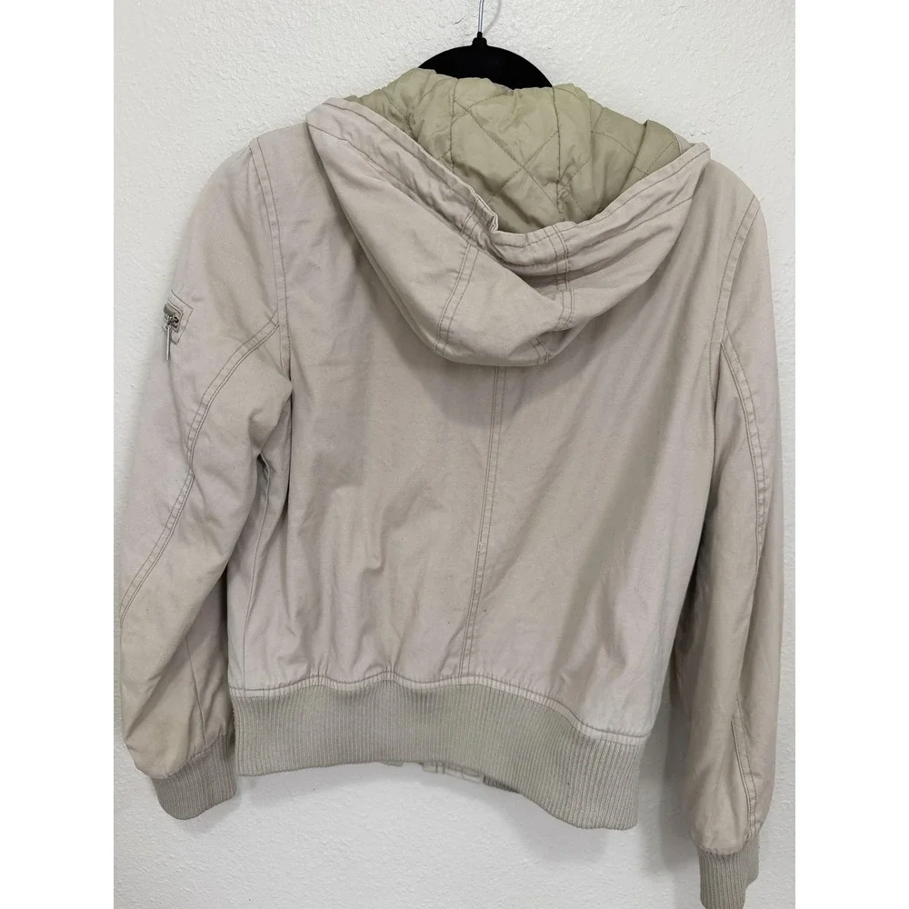 U2 Ladies Twill Quilted Thermolite Hooded Bomber Jacket Women M Beige Streetwear